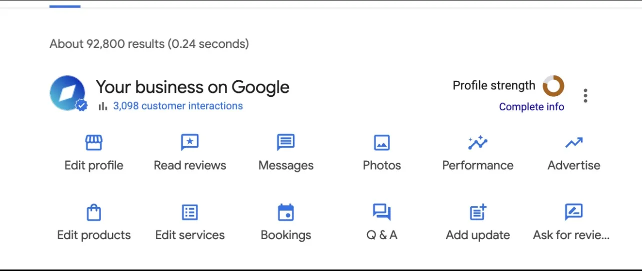 Unternehmensübersicht auf Google