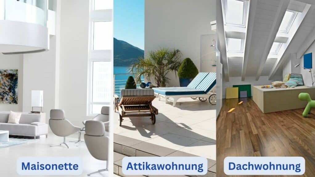 Vergleich zwischen Attikawohnung, Maisonette und Dachwohnung