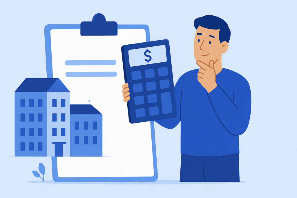homme tenant une calculatrice pour estimer un appartement